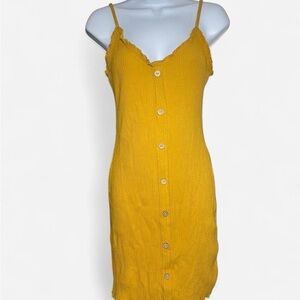 Yellow Button-Down Ribbed Dress